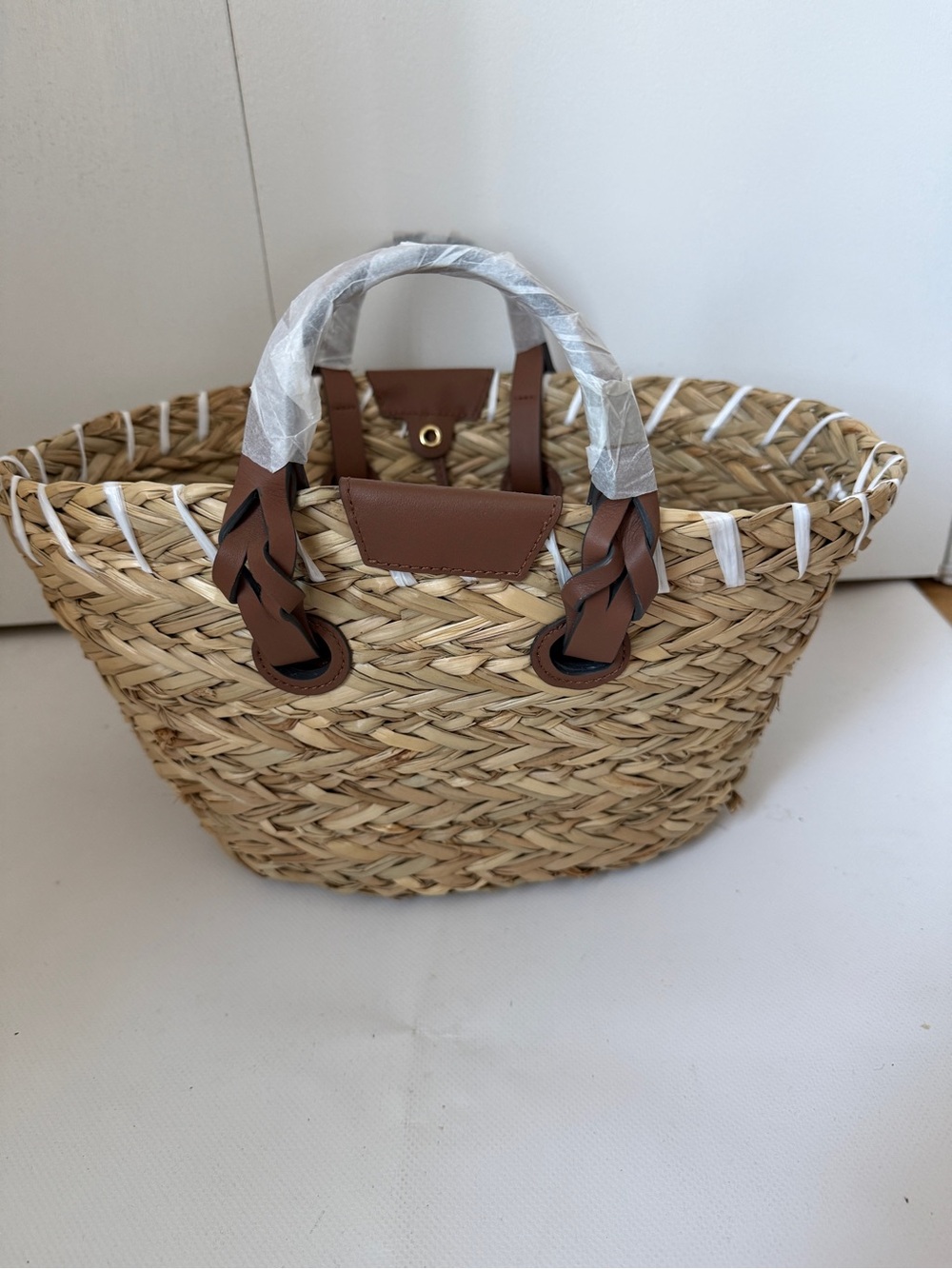 Anya Hindmarch Natural Woven Basket Tote with Brown Leather Handles - Picture 5 of 15